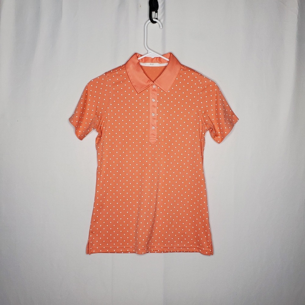 AUR Polka Dot Polo Shirt Womens XS Peach Short Sleeve Golf Pickleball Tennis